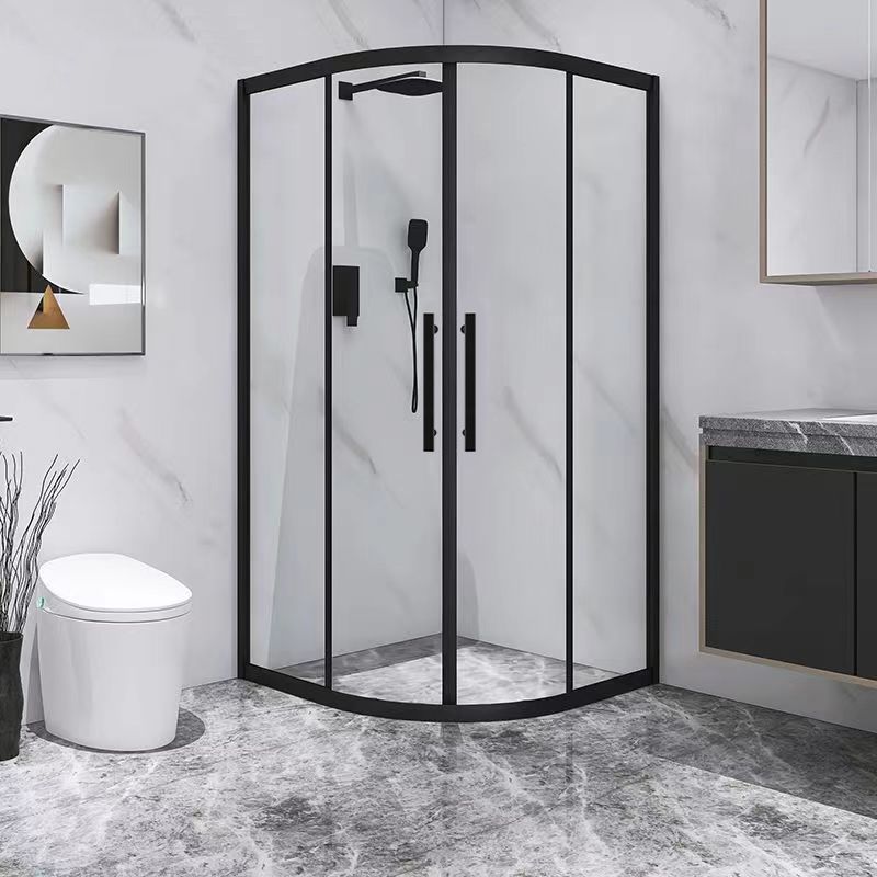 Modern Shower Stall Tempered Glass Double Sliding Neo-Round with Door Handles Shower Kit