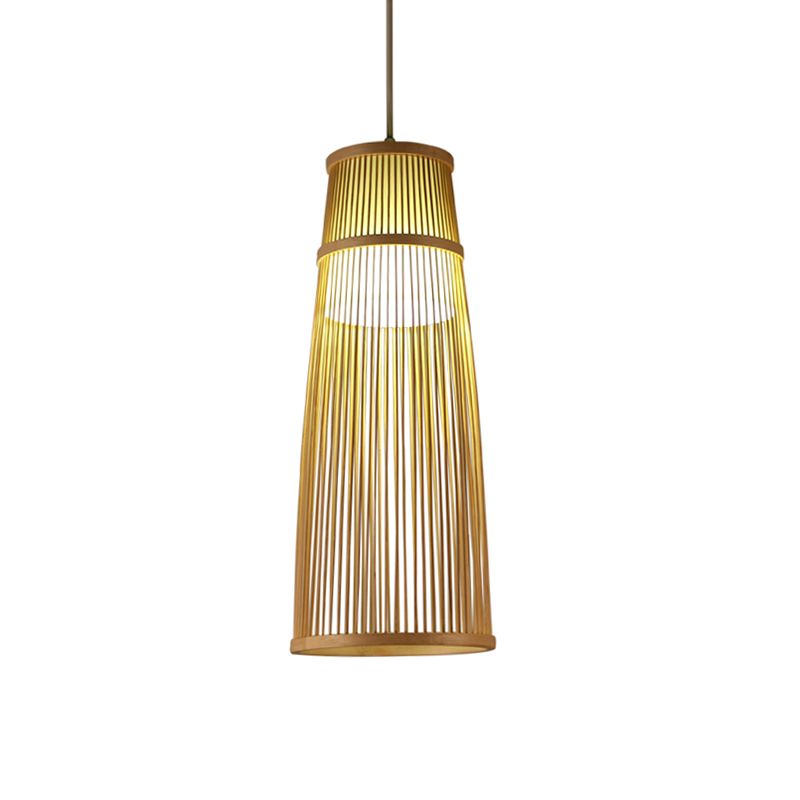 Hand-Knitted Bamboo Pendant Lighting Asian Style 1 Light Beige Hanging Lamp for Dining Room