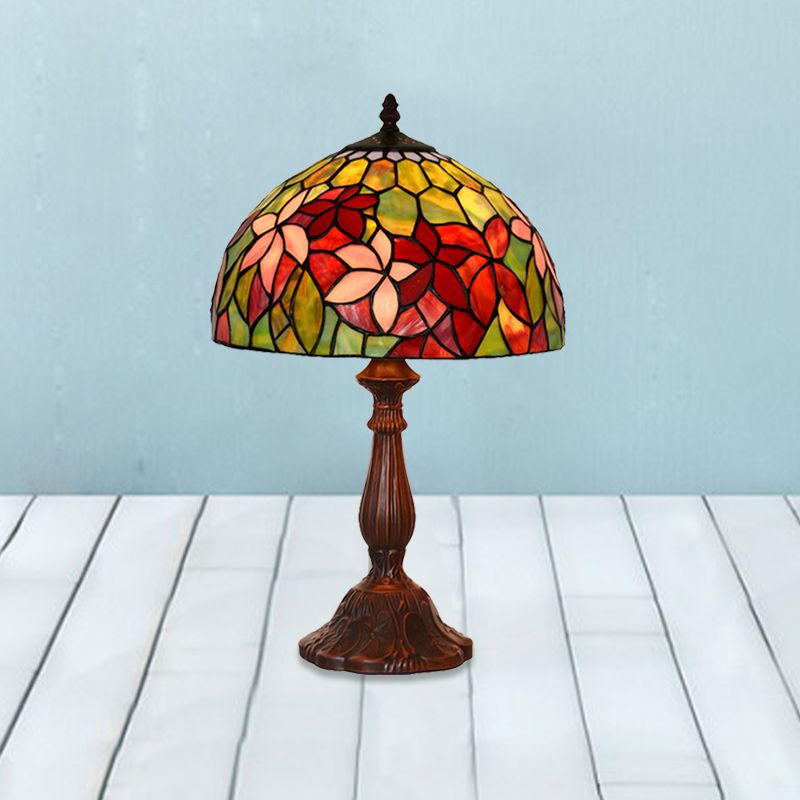 Floral Nightstand Light 1-Light Handcrafted Stained Glass Tiffany Table Lamp in Bronze