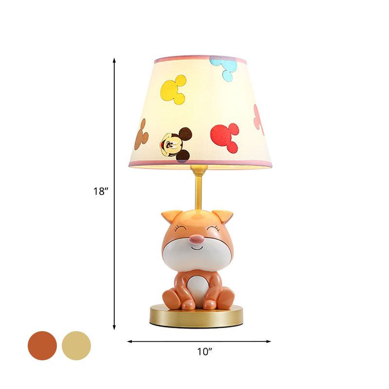 Yellow/Orange Doggy Table Lighting Kids 1 Bulb Resin Night Stand Lamp with Fabric Shade for Child Bedroom