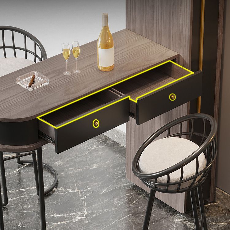 Modern Wood Bar Table with Lockers and Wine Cabinet for Living Room