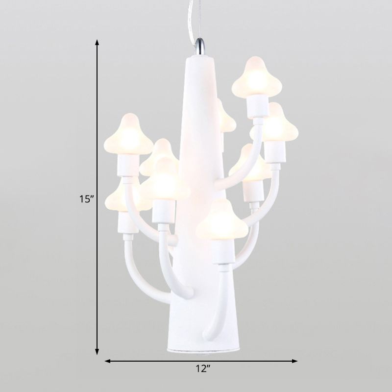 Modernistischer Multi -Lichter Kronleuchter mit weißem Glasschattenpilz -LED Hängende Anhänger Licht