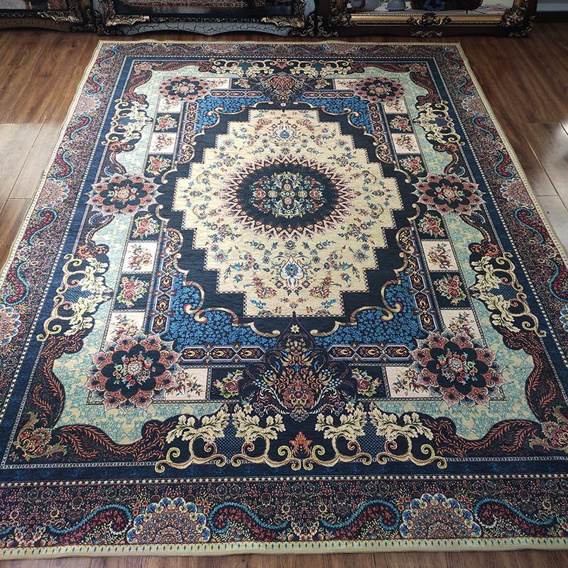 Antique Medallion Print Rug Polyester Area Carpet Stain Resistant Indoor Rug for Living Room