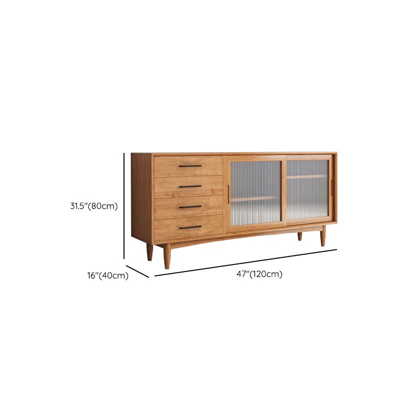 Modern Style Brown Storage Credenza Solid Wood Buffet Sideboard with 4-Drawer