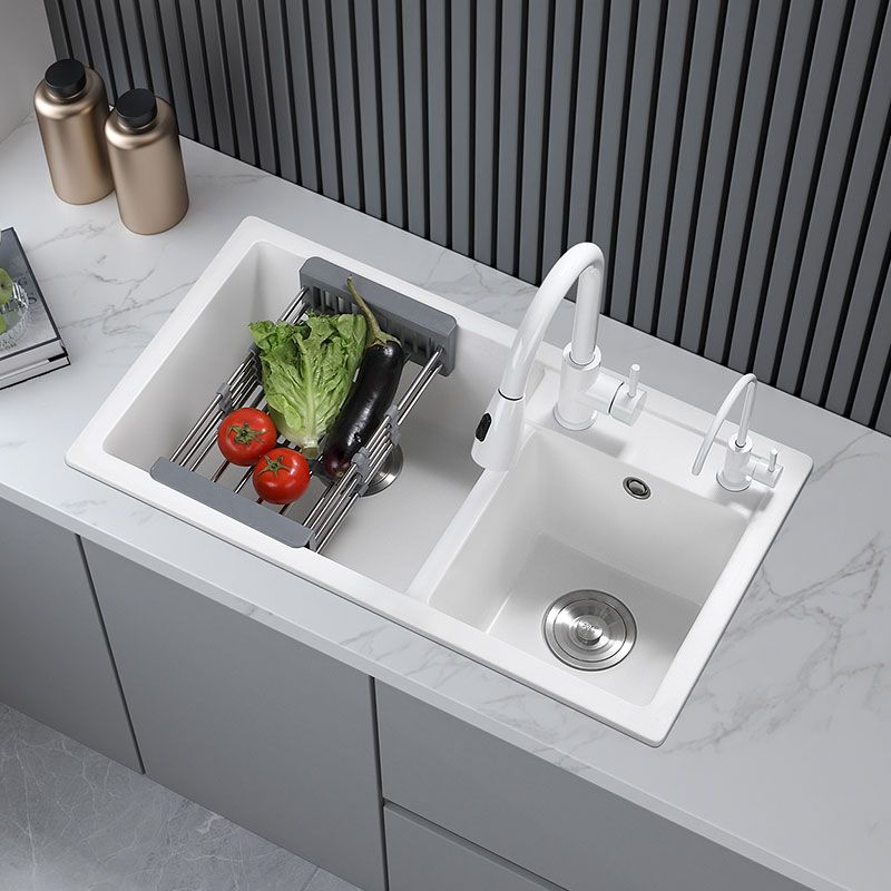 Classic Quartz Sink Double Bowl Solid Color Kitchen Sink with Faucet