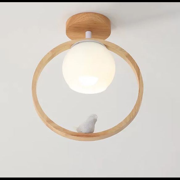 Aisle Ceiling Flush Mount Light Modern Wood Ceiling Mounted Light with Circle Wooden Shade