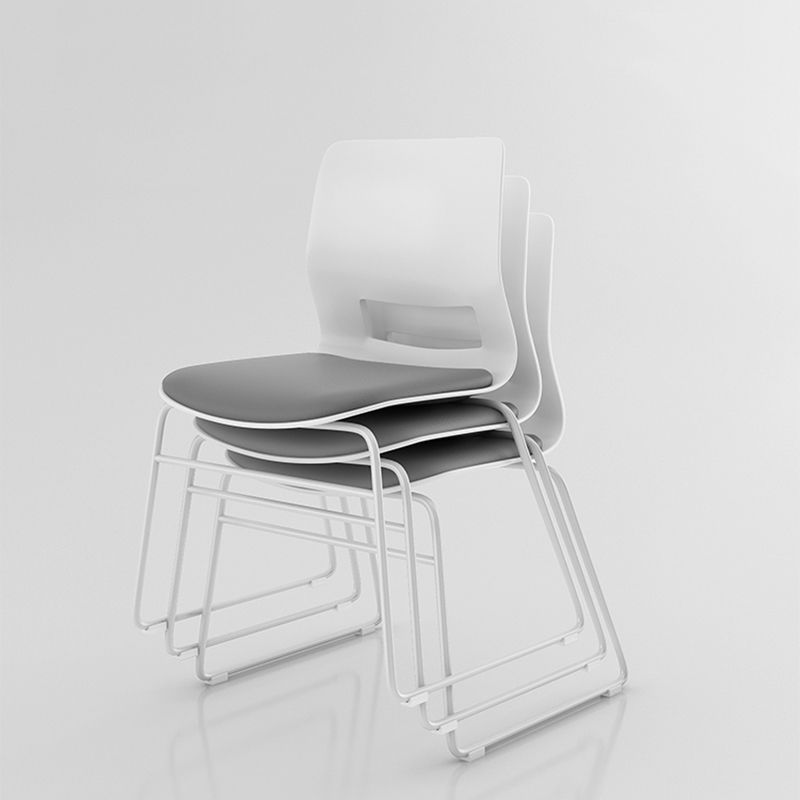 White Frame Conference Chair Contemporary Armless Chair with Upholstered