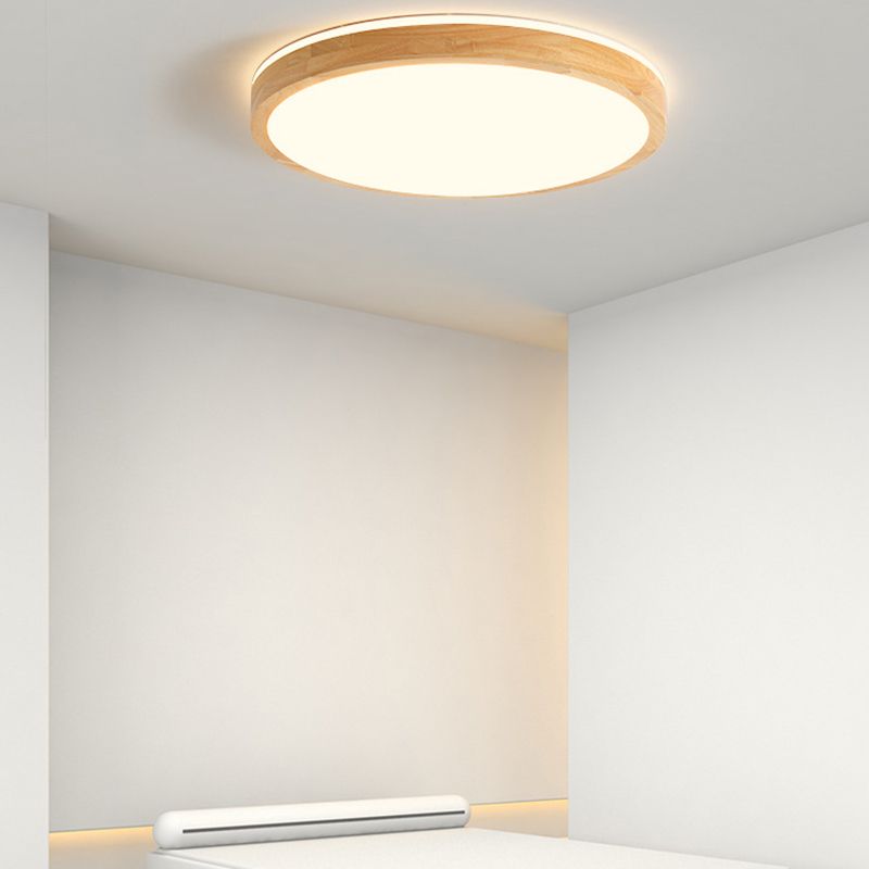 Wood Circular Flush Mount Light Fixture Modern 1 Light Flush Mount