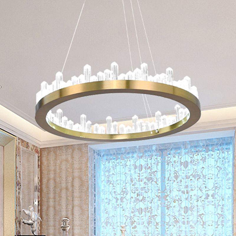 Crystal Circular Chandelier Modern Gold LED Suspension Pendant in Warm/White Light for Bedroom, 16"/23.5" Wide