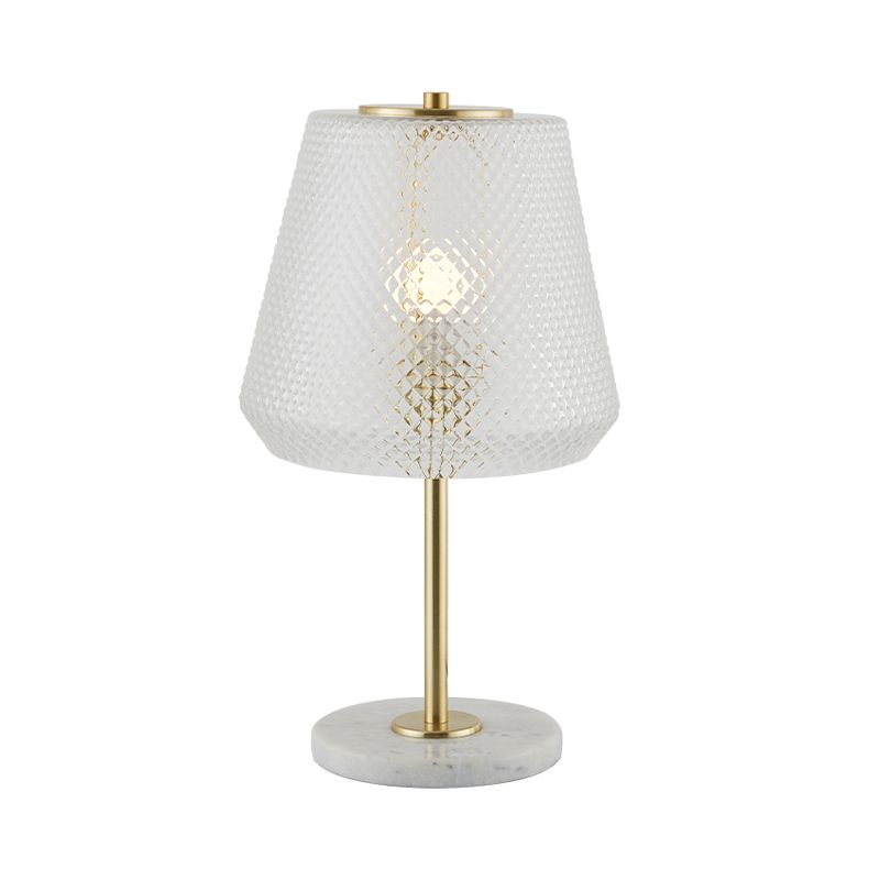 Lampada da tavolo moderna a 1 bulba Oro Accensione conica con tonalità in vetro prismatico, largo 5,5 "/12"