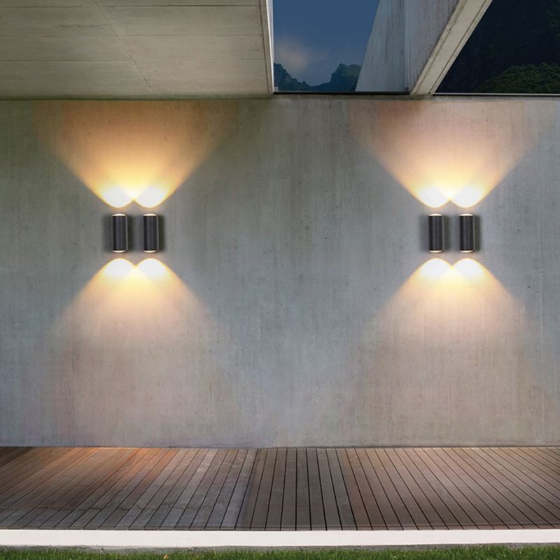 Tube Shaped Outdoor Wall Light Fixture Metallic Minimalism LED Sconce