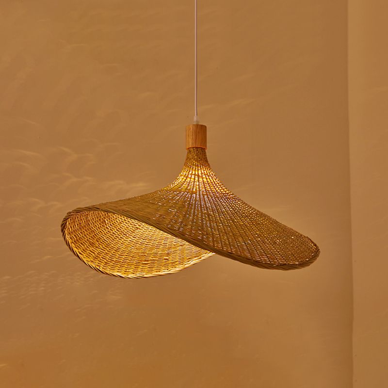 Asian Style Handmade Bamboo Weaving Modern Pendant Hat Shape Kitchen Pendant Lighting