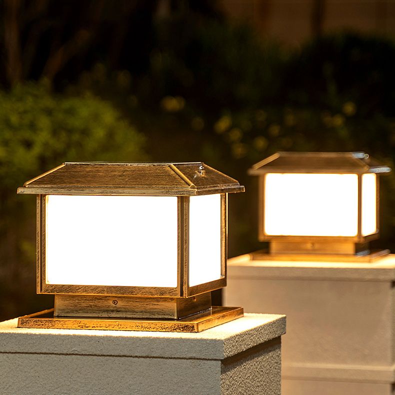 Modern Pillar Lamp Simple Solar Lamp with Acrylic Shade for Backyard