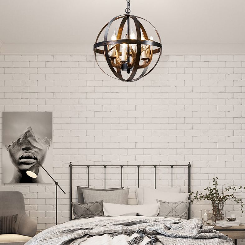 Spherical Chandelier Light Fixture Industrial Metal Pendant Lighting for Restaurant