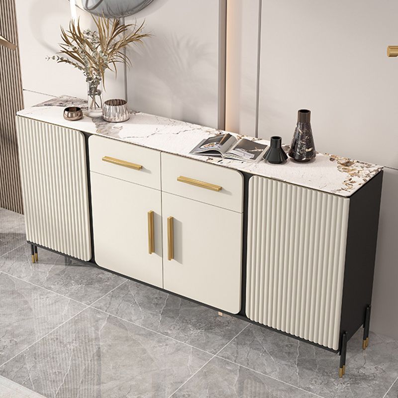 Modern Doors Two Drawers Sideboard Stone and Engineered Wood Sideboard