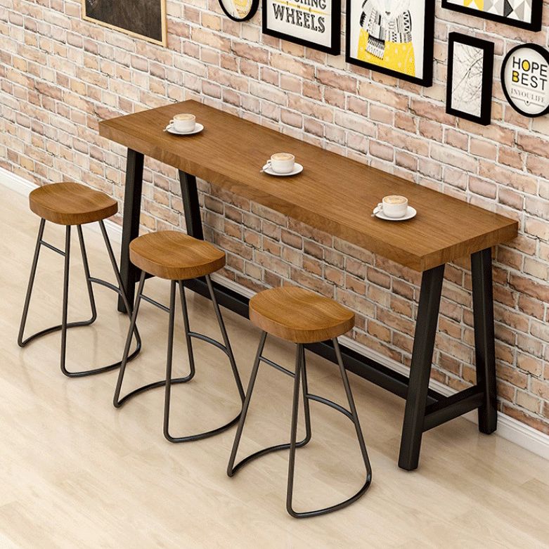 Industrial Trestle Bistro Accent Dining Table Rectangle Indoor Patio Bar Table