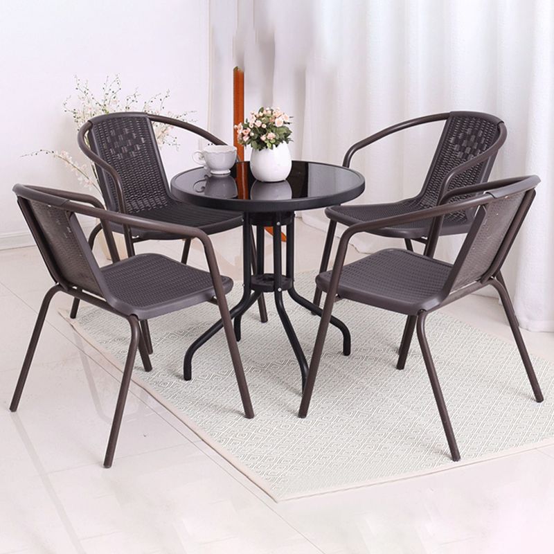 Tropical Rattan Outdoor Bistro Chairs Stacking Outdoors Dining Chairs with Arm