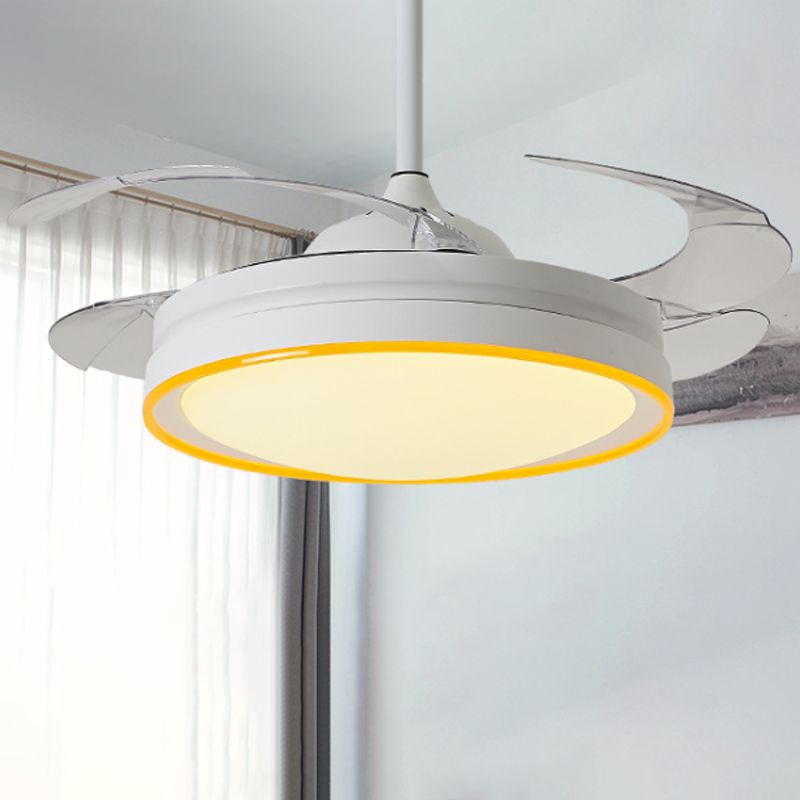 Acrylic White Semi Flush Light Circular LED 42" W Contemporary Ceiling Fan Lighting with 4 Clear Blades, Remote Control/Frequency Conversion and Remote Control