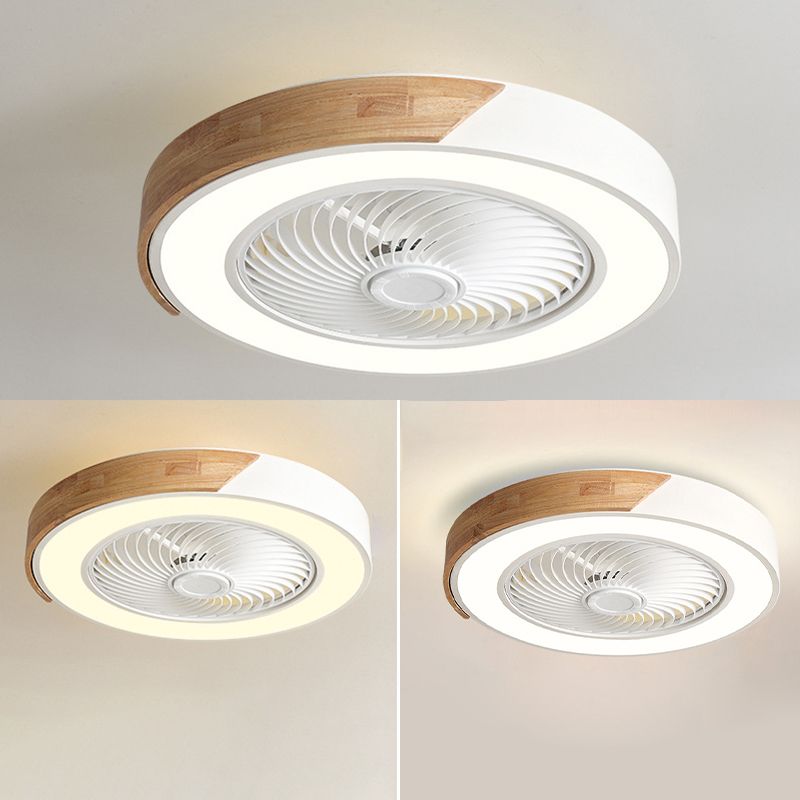 Nordic Geometric Ceiling Fan Light Fixture Metal Bedroom LED Semi Flush Mount with Wood Decor