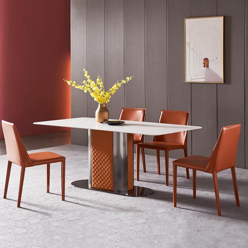 Contemporary Upholstered Side Chair Leather Armless Dining Chair with Leather Legs