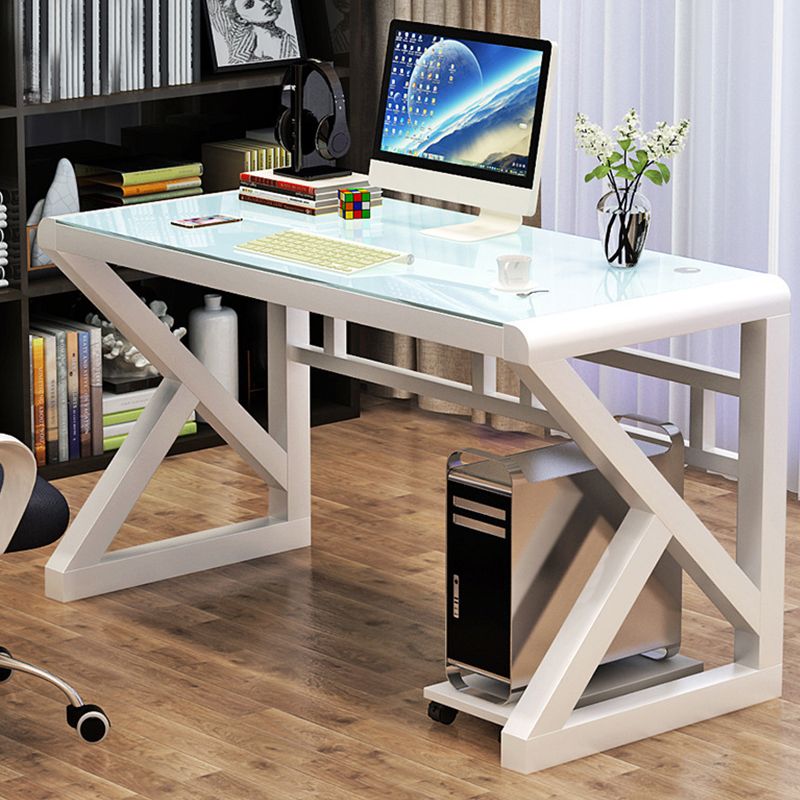 Modern Glass Top Gaming Desk 29.53" Tall Rectangular Computer Desk with Steel Legs