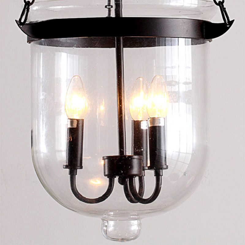 3-Light Suspension Chandelier Pendant Light with Urn Shade Clear Glass Industrial Dining Room Ceiling Lamp in Black