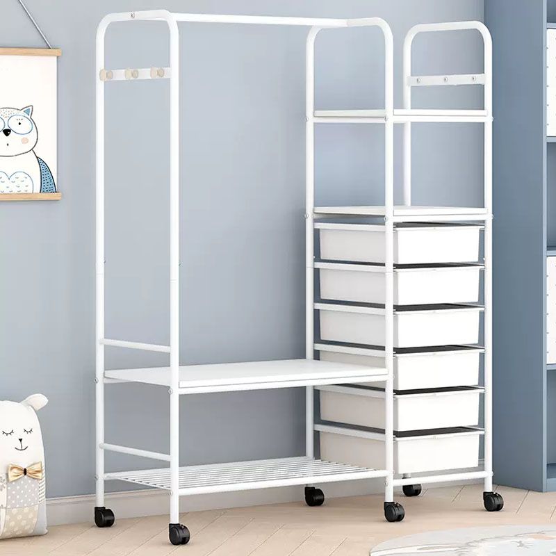 Modern Clothes Hanger Free Standing Solid Color Coat Rack with Storage Shelving