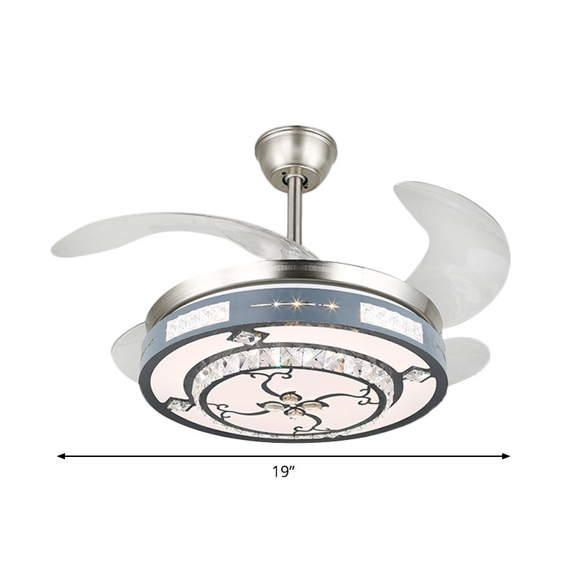 Ronde hangende ventilatorlampbeveiliging Modern Crystal 19 "Wide Led Silver Semi Flush Mount Light, 4 Blades