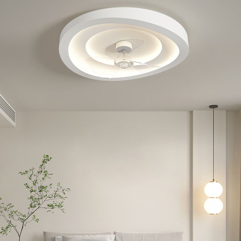 Geometric Shape Metal Ceiling Fans Modern Style 2 Lights Flush Ceiling Fan in White