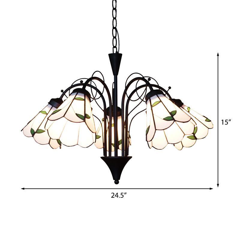 Lampadella a foglia di vetro colorato Luce con catena di metallo 5 luci a sospensione rustica Light in beige per camera da letto