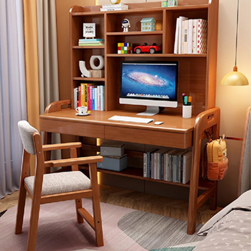 Solid Wood Writing Desk Home Multifunctional Lifting with Bookshelf Computer Desk