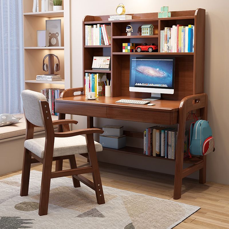 Solid Wood Study Desk Home Table and Chair Set with Storage Drawer