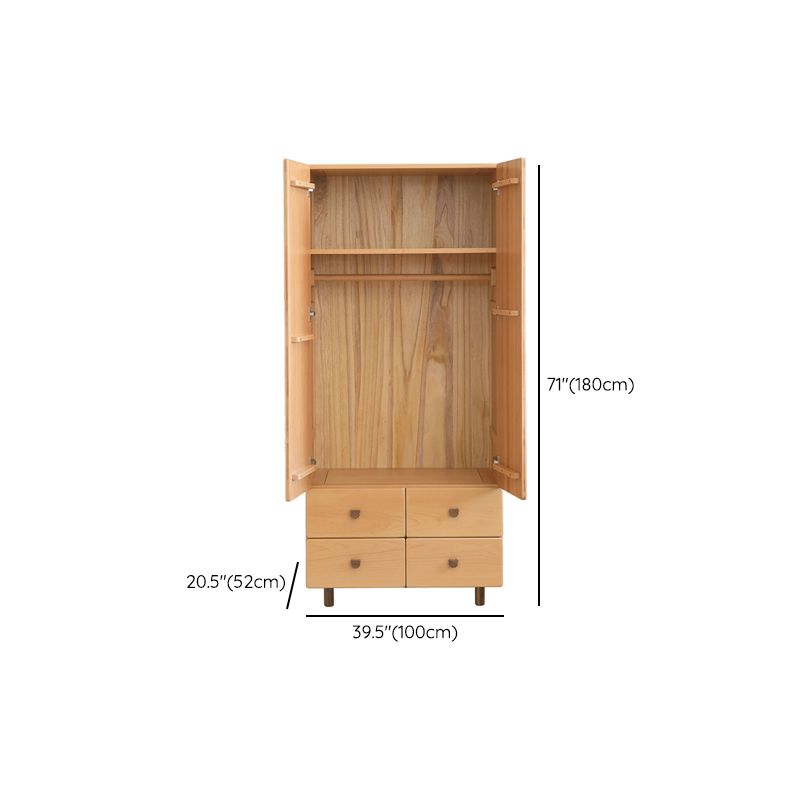 Light Wood Hanging Clothes Rack Beech Closet with Lower Storage Drawers