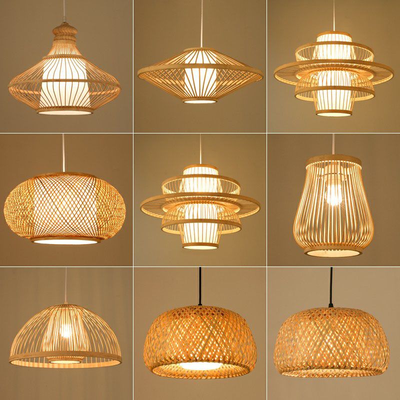 Handmade Restaurant Ceiling Light Bamboo Single Modern Style Hanging Pendant Light in Wood