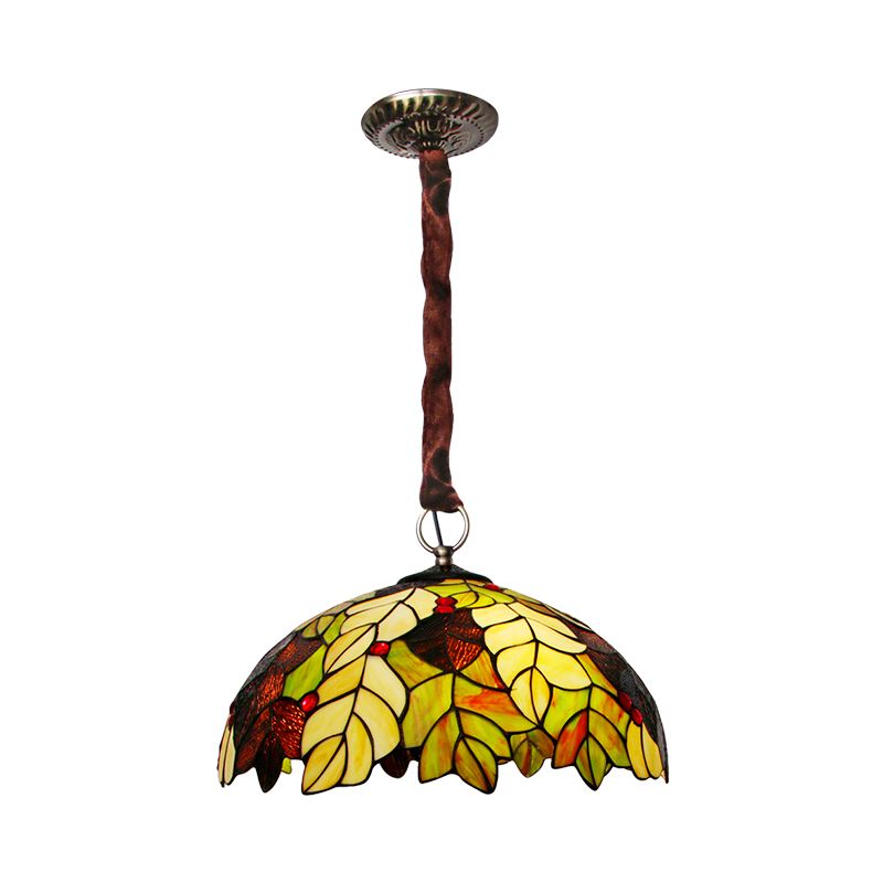 Laissez la lampe à chute en verre artistique artisanal Tiffany Lumière de lustre jaune à 3 têtes avec Jewel Deco