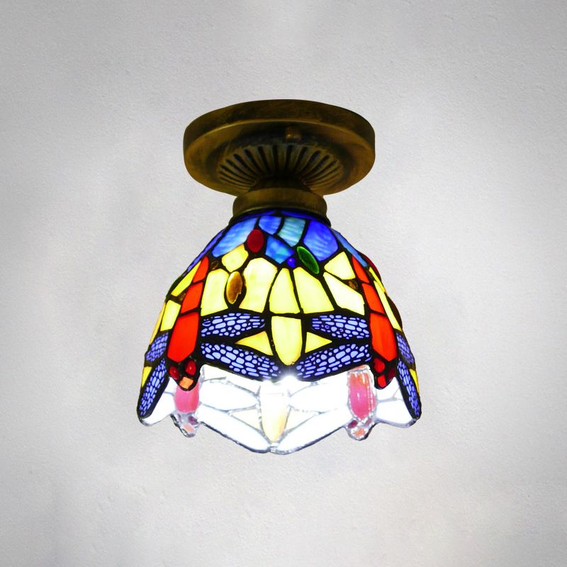 Enkele Semi Flush Tiffany Style Bowl Shade Geverfde Kunst Glas Flush Plafond Light Fixture