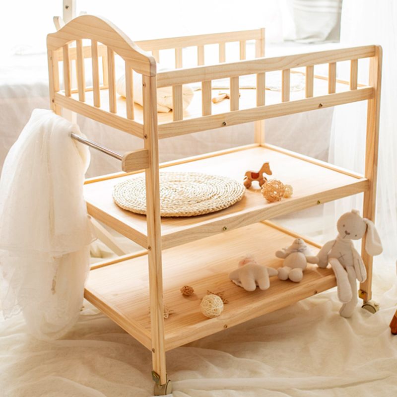 Pine Wooden Baby Changing Table with Pad Arch Top Shelf Changing Table with Storage