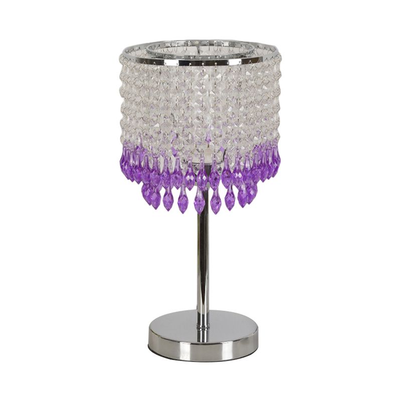 Crystal Beaded Red/Pink/Purple Table Lamp 2 Tiers Tassel Single-Bulb Modernist Nightstand Light for Bedside