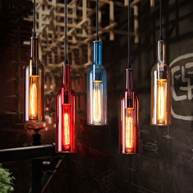 Art Deco Wine Bottle Hanging Lamp Glass 5 Light Restaurant Down Lighting Pendant in Multi-Colour