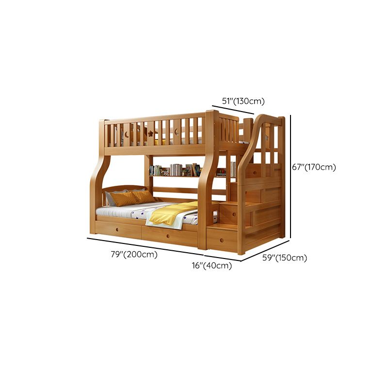 Walnut Standard Bunk Bed with Twin Trundle Solid Wood High Bunk Bed