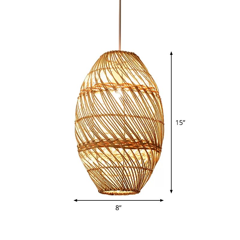 Luce a sospensione oblunga a legna in stile asiatico 1 lampadina di bambù con soffitto a sospensione a sospensione