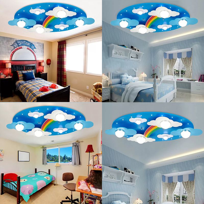 Cloud Rainbow Kids Bedroom Ceiling Lamp Metal Cartoon Flush Mount Light in Blue