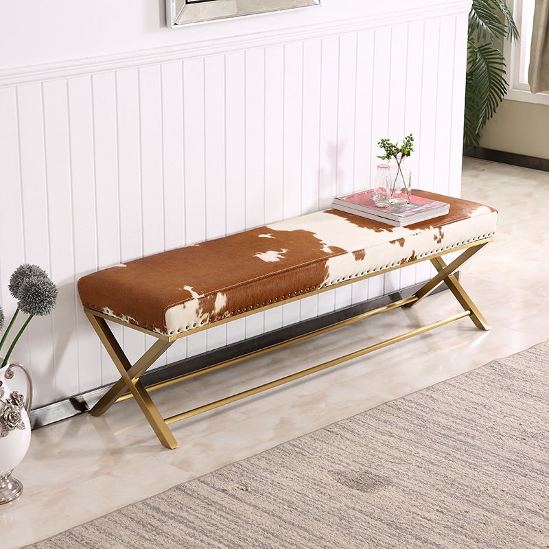 Glam Upholstered Bedroom Bench, Foam Filled Seating Bench with Metal Legs