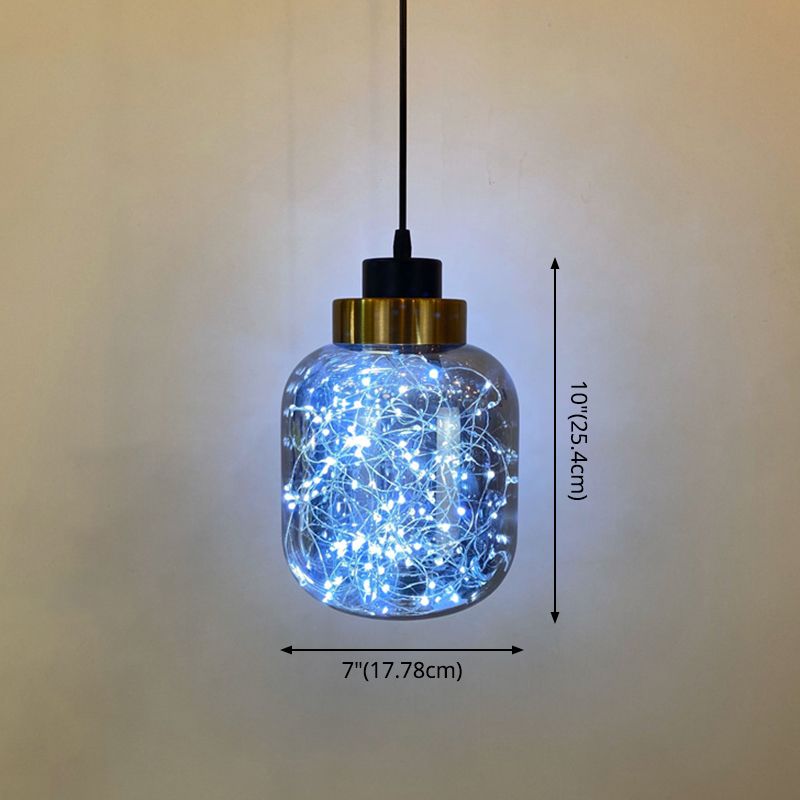 Glass Jar Pendant Light Fixture Modern Brass Finish Ceiling Hang Lamp with LED String