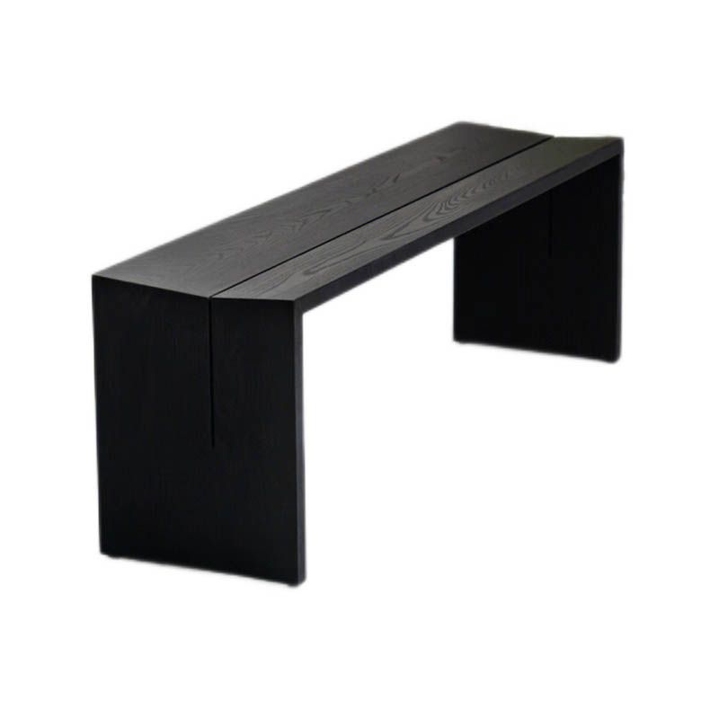 Contemporary Solid Wood Bench Black Seating Bench with Double Pedestal