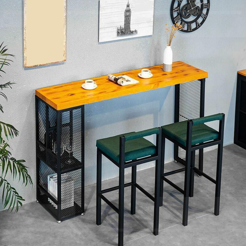 Industrial Wood Storage Bistro Accent Dining Table Double pedestal Indoor Patio Bar Table