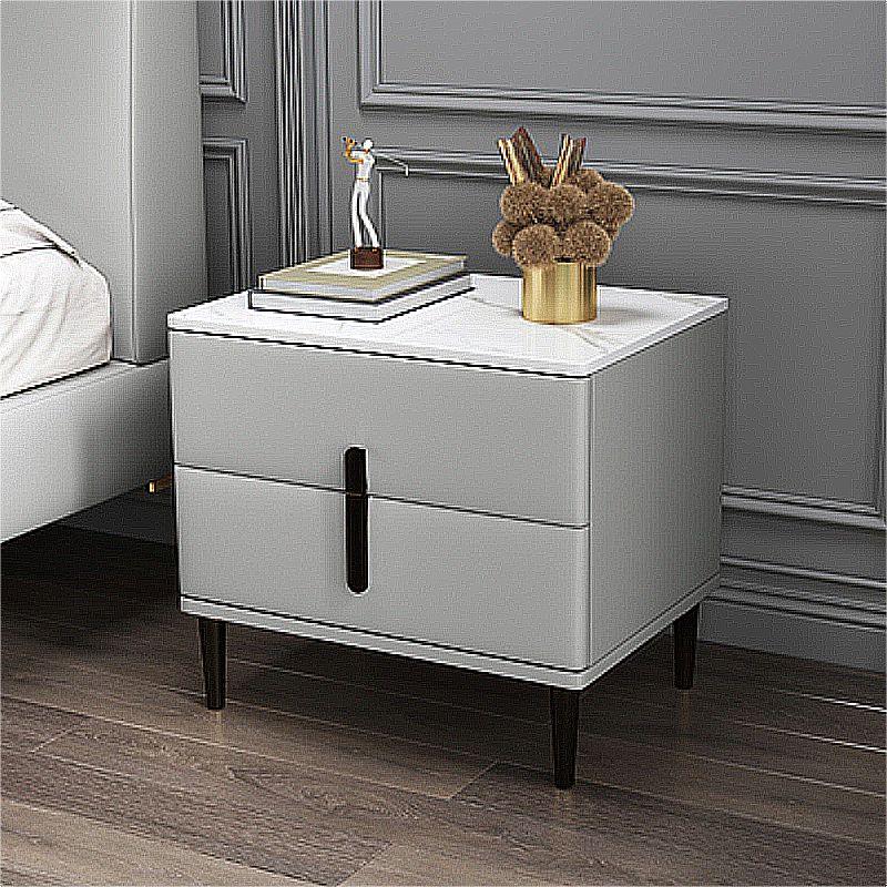 20 Inch H Nightstand Modern Stone Top 2-Drawer Storage Legs Included Bed Nightstand