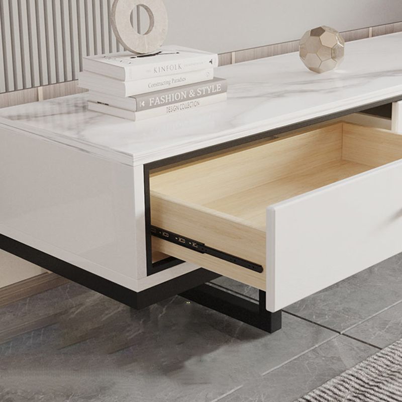 Modern Style Stone TV Stand White Colour Enclosed Storage TV Stand Console with 3 Drawers