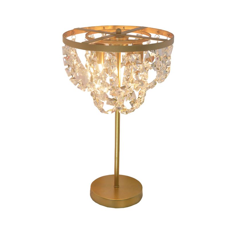 1-Bulb Faceted Glass Table Light Minimalist Gold Living Room Nightstand Lamp with Chain