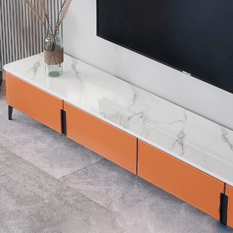 16.5" Bright Orange Leather TV Stand Console with 4 Storage , Nordic Stone TV Stand